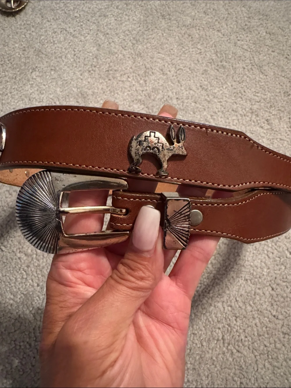Vintage Leegin Silver Creek Leather  Western-Style Belt with Silver Animals